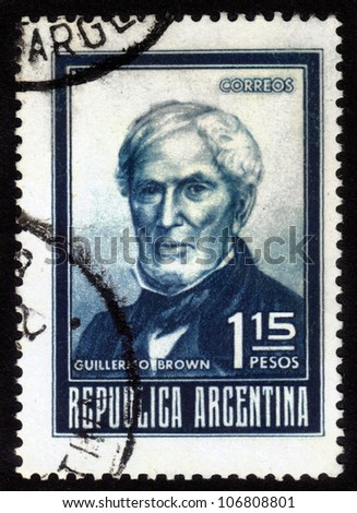 ARGENTINA - CIRCA 1960: A stamp printed in Argentina showing Guillermo Brown, First Admiral of Argentina, circa 1960