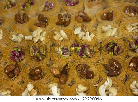 Oriental sweets - baklava ,sweet dessert made of thin pastry, nuts and honey