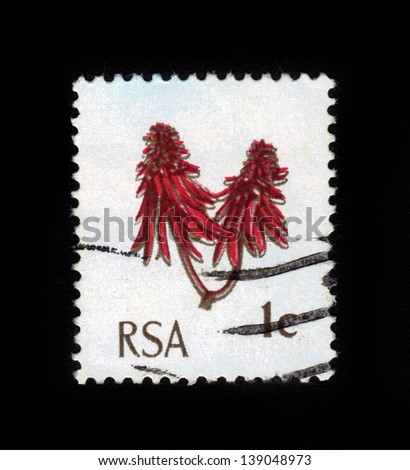 SOUTH AFRICA - CIRCA 1969: A stamp printed in South Africa shows  Coral Tree Flower (Erythrina lysistemon), circa 1969