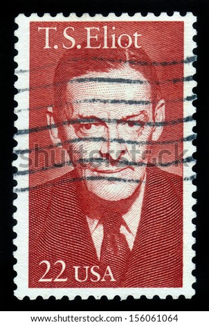USA -CIRCA 1986: A stamp printed in United States of America shows Thomas Stearns Eliot (1888-1965) poet, was an essayist, publisher, playwright, literary and social critic, circa 1986