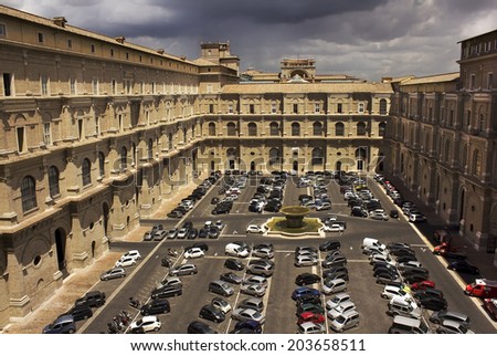 Vatican, Rome, Italy - June 30: car parking in the courtyard of the Vatican, on June 30, 2014 in Vatican, Rome, Italy