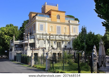 Rome, Italy - July 02: restaurant Casina Valadier on July 02, 2014, Villa Borghese, Rome, Italy restaurant with exclusive 19th century atmosphere situated in palace by architect Giuseppe Valadier