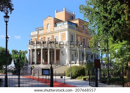 Rome, Italy - July 02: restaurant Casina Valadier on July 02, 2014, Villa Borghese, Rome, Italy restaurant with exclusive 19th century atmosphere situated in palace by architect Giuseppe Valadier