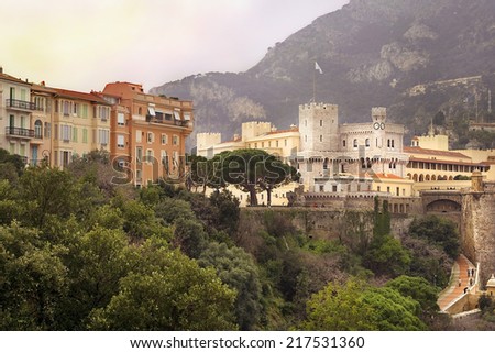 Monte Carlo, French Riviera - March 21: Prince\'s Palace of Monaco is the official residence of the Prince of Monaco on March 21, 2014, Monte Carlo, French Riviera