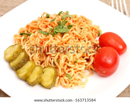 cooked pasta with sauce