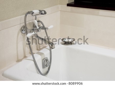 Clean, shiny bathtub and faucet