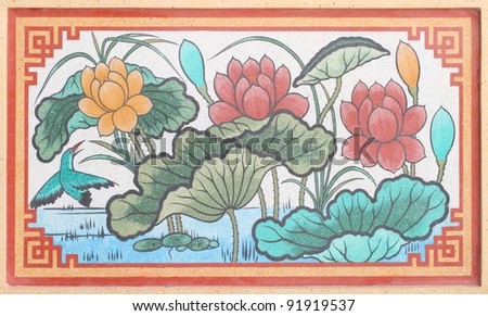 Art Chinese style painting on the temple wall (Generality in Thailand,any kind of art decorated in Buddhist church etc.  created with money donated by people, no restrict in copy or use)