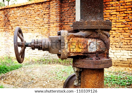 Rusty sewer valve - underground old sewage treatment plant in Shanghai.