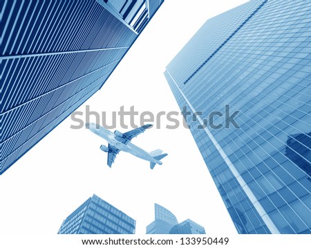the airplane with the city scene background the airplane with the city scene background