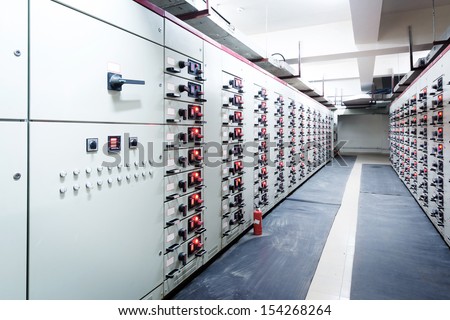 Electrical energy distribution substation in a power plant.