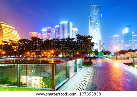 China Hangzhou skyscrapers, night landscape.