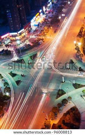 Night bird\'s eye view of the city crossroads