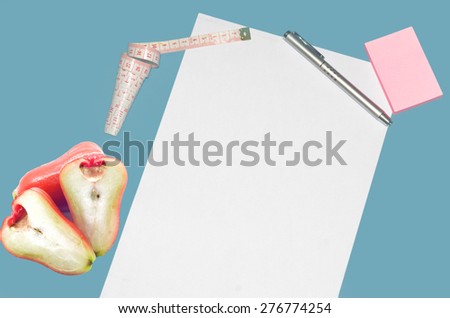 Concept image of a check list Diet. The empty  blank  on a white paper  to remind you an important appointment.
