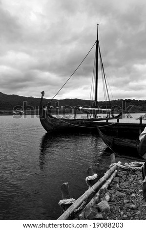 Traditional viking boat in the north of Norway