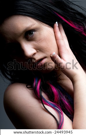 curly hair with purple highlights. curly hair with purple