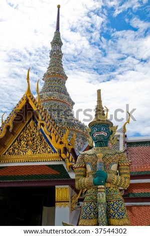 Ornaments at the temple Wat phra kaeo in the Grand palace area, one of the major tourism attraction in Bangkok, Thailand