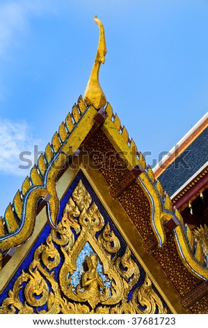 Ornaments at the temple Wat phra kaeo in the Grand palace area, one of the major tourism attraction in Bangkok, Thailand
