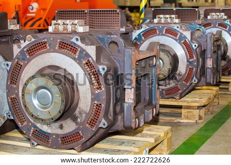 Prague - September 20, 2014:  Electro actuators for maintenance of subway wagons in workshop of subway depot in Prague on Open Doors Day on September 20, 2014 in Prague Public Transport Company