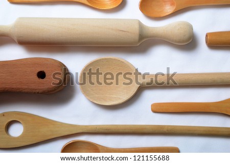 Set from traditional wooden kitchen devices