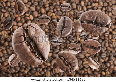 coffee beans rain on coffee beans background