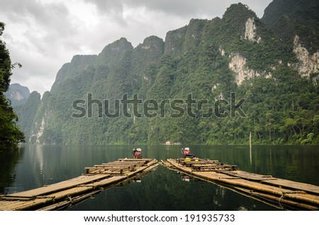 Bamboo rafts on a lake in Thailand.