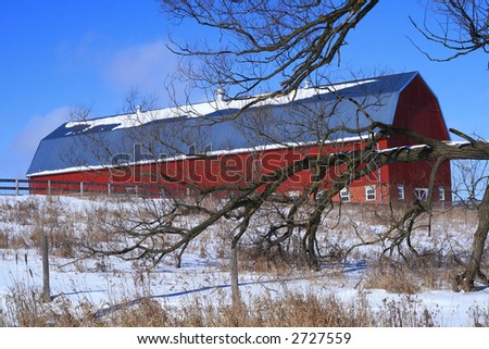 Red barn in the winter