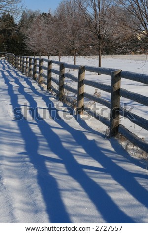 Split rail fence in snow
