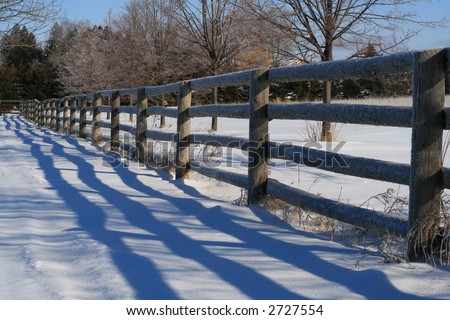 Split rail fence in snow