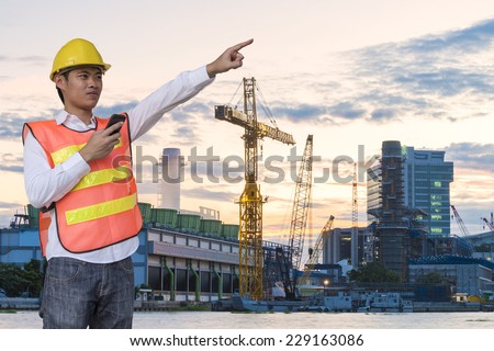 Engineer control  construction site of electric power plant