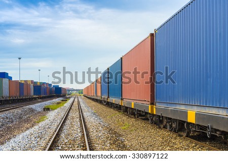 train with container in shipyard for Logistic Import Export background