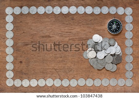 Old wood texture with antique Poland silver coins frame