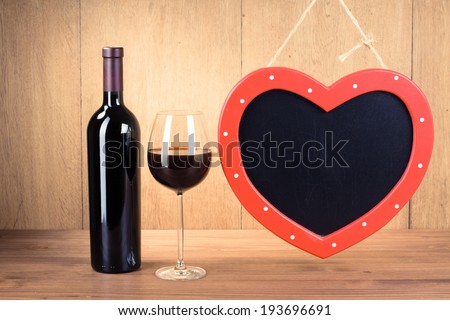 Wine glass, bottle, heart shaped chalk board blank