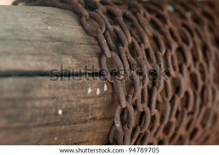 Old chain on a wood background