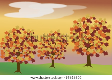 autumn trees in field landscape