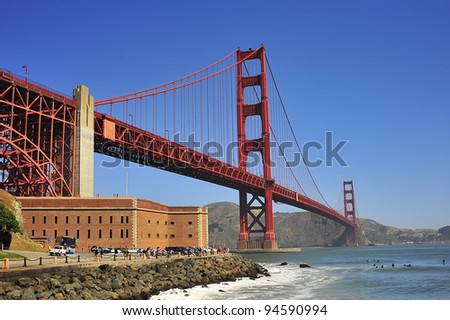 Golden Gate bridge with Fort Point in foreground