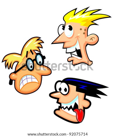 Crazy Cartoon Heads Stock Vector Illustration 92075714 : Shutterstock