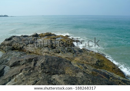 Waves and rocks on the Ocean from above., Sri Lanka