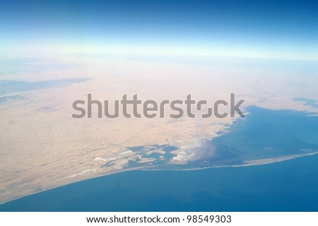 Aerial view desert  and sea