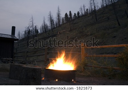 Campground camp fire in Montana