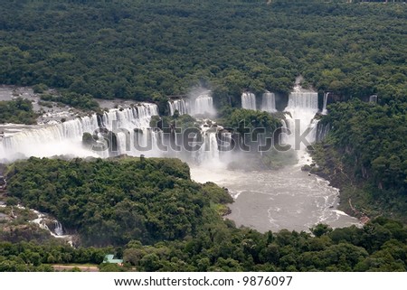 Aerial view toward Argentina\'s side of Iguazu Falls
