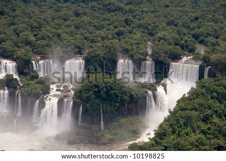 Aerial view toward Argentina\'s side of Iguazu Falls