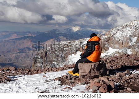 Alpine climber acclimating at camp two of Aconcagua
