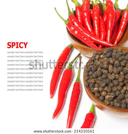Red chili pepper and black pepper spicy isolated on white background