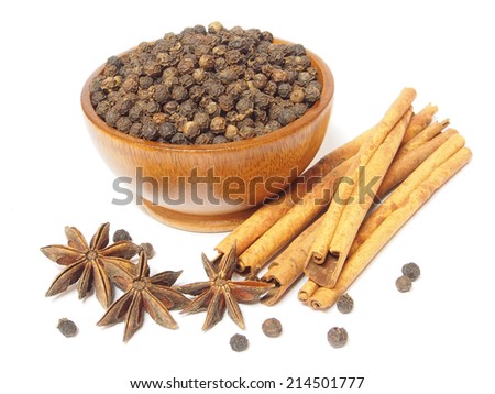 Spices Cloves, Cinnamon sticks and anise stars isolated on white background