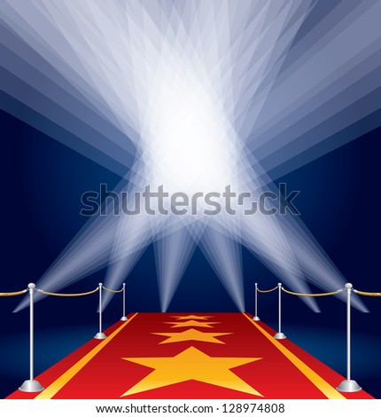 Vector Stars On Red Carpet And Spotlights