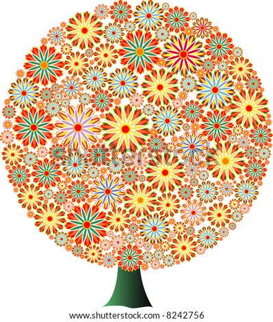 cartoon trees and flowers. abstract tree with flowers