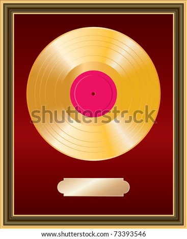 vector blank golden LP disc in the frame