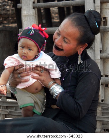 Grand parent & baby from Enn Tribe (Black Teeth) Myanmar (Burma)