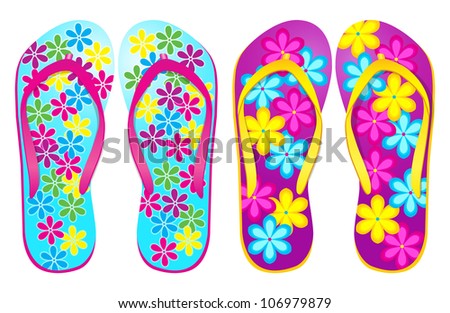 Vector Colorful Flip Flops ( Flower Design ) - 106979879 : Shutterstock