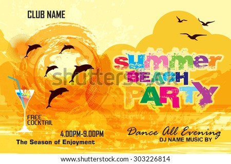 Summer Beach Party Poster, Flyer,Banner,Backdrop Design / Summer beach party typographical poster